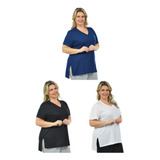 Kit 3 Blusas Decote V Mullet Plus Size Fenomenal