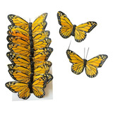Paquete De 12 Mariposas Monarcas De Plumas Naturales 9 Cms