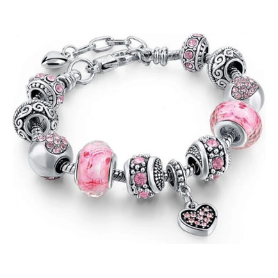 Set Pulsera Plata Con Dijes, Regalo Joyas Con Cuentas