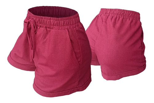 Shortinho Feminino Short Em Linho Cintura Alta Verão Bermuda