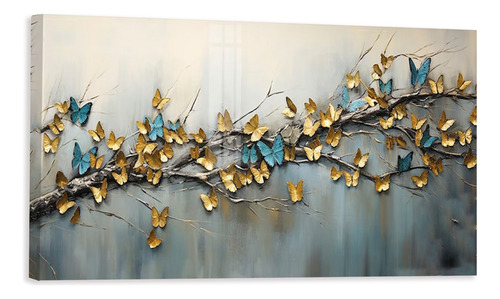 Cuadro Arbol Rama Mariposas De Lujo Canvas Grueso 120x60 Cm