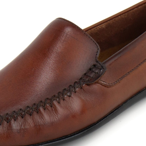 Sapato Masculino Mocassim 100% Couro Macio Sola Borracha 