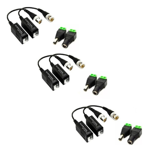 3 Pares Video Balun Camera Cftv + 3 P4 Macho + 3 P4 Fêmea