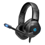 Auriculares Gamer Hp Over-ear Stereo Ajustable Con Microfono Color Negro Luz Azul Marino