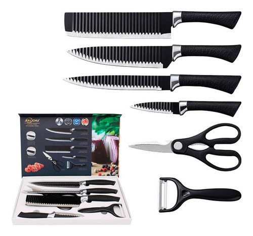 Cuchillos De Cocina Profesionales De Acero Kit 6 Piezas Color Negro