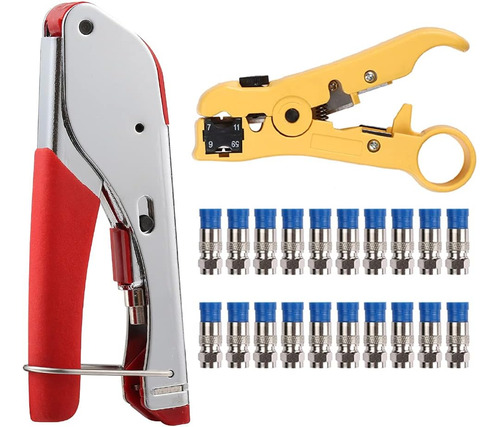 Coax Cable Crimper Coaxial Rg6 Compression Tool Kit Wit...