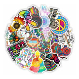 Hippie Paz Y Amor 50 Stickers / Calcomania / Autoadhesivo