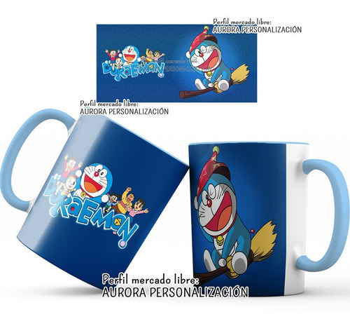 Mug Pocillo Doraemon Gato Cosmico Interior Oreja Azul 09