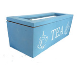 Caja Te Azu Vintage 3 Divisiones Madera C/ Visor Vidriol Tea