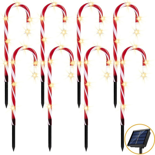 Juego De 8 Luces De Navidad Con Bastón De Caramelo Solar