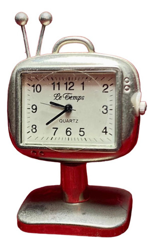 Reloj Miniatura Le Temps Televisión Antigua Plateado Nuevo
