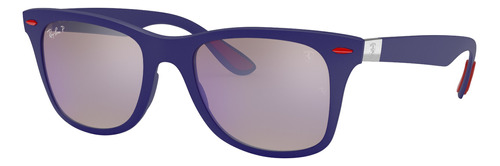 Anteojos De Sol Polarizados Ray-ban Wayfarer Scuderia Ferrari Collection Standard Con Marco De Liteforce Color Matte Blue, Lente Blue Espejada/chromance, Varilla Matte Blue/red De Liteforce - Rb4195m