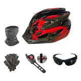 Casco De Bicicleta+lentes+máscara+luz Trasera+guantes