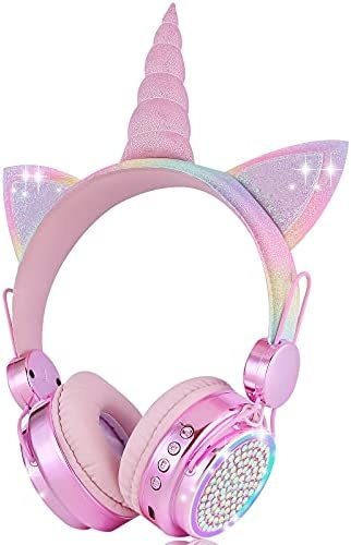 Koraba Auriculares Inalámbricos Niños Niñas, Niños Y Led Up Color Unicornio Rosa