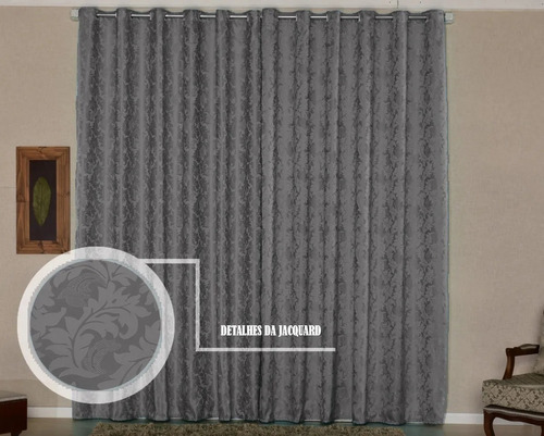 Cortina Jacquard Semi Blackout 4,0m X 2,8m Cinza Linda