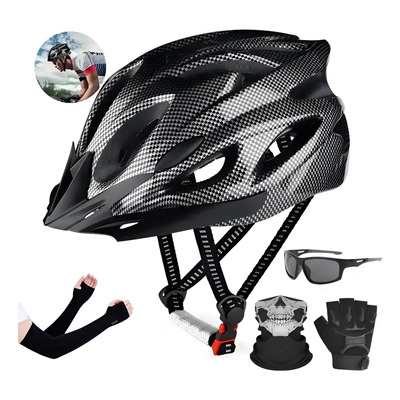 Casco Ciclismo De Bicicleta Con Guantes+gafas+máscara+manga Color Negro Talla G | Envío gratis