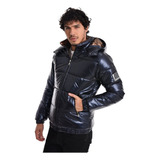 Campera Hombre Inflada Metalizada Impermeable Capucha