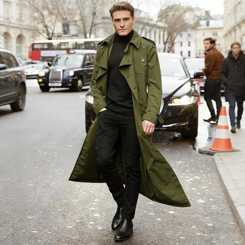 Gabardina Larga Para Hombre Estilo Elegante Casual