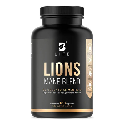 Hongo Melena de León con 180 Cápsulas | Hasta 3 meses De Consumo | Apoyo a la Concentración, Memoria y Bienestar Cognitivo | Extracto de Lions Mane en Cápsulas | Lions Mane Blend B Life | Meses sin interés
