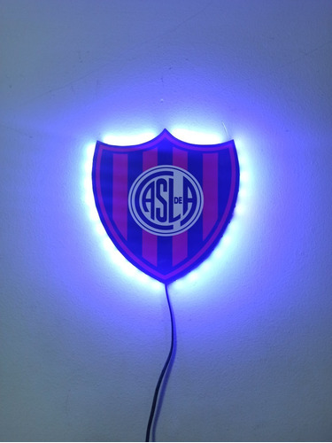 Cuadro Escudo Pared San Lorenzo Con Luces Led Azul 15x16 Cm.