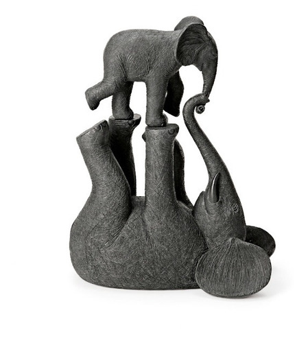 Estátua 2 Elefantes Adorno Decorativo Minimalista Realista 