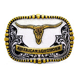 Fivela American Longhorn Country Ouro Velho Touro Cowboy