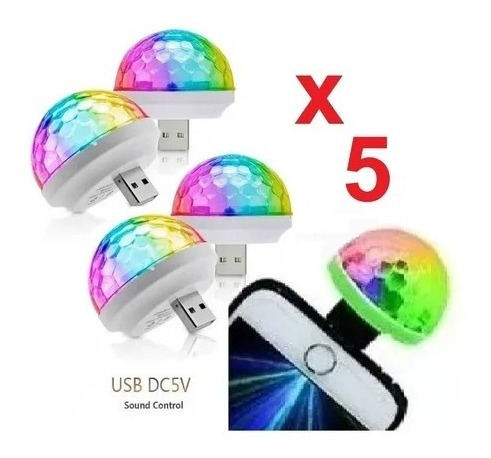 5 Luz Led Rgb Audiorítmica Bola Boliche Dj Usb Y P Celular