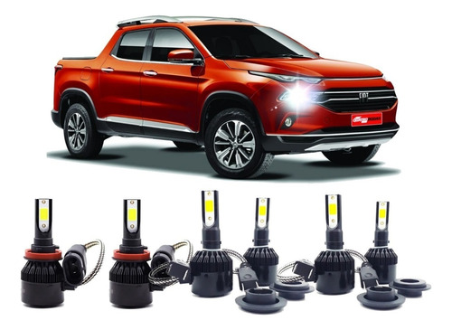 Kit Super Led Farol Fiat Toro Baixo Alto Milha 8000k Techone