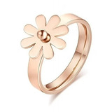 Anillo Acero Inoxidable Argolla Color Oro Rosa Flor Mujer