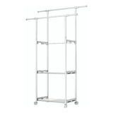 Rack Organizador Doble Para Ropa Perchero Ganchos Portátil Color Blanco