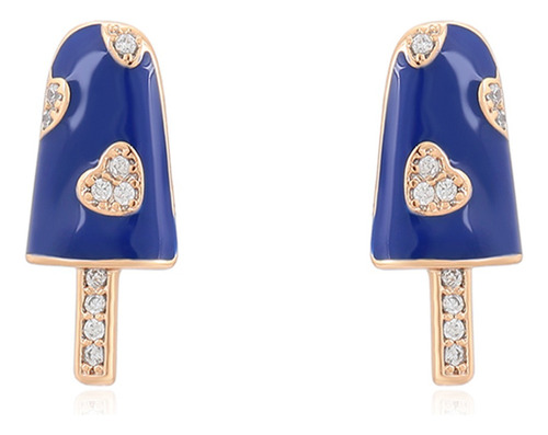 Aretes Oro 18k Laminado Paleta Azul Swarovski Broquel Hermos