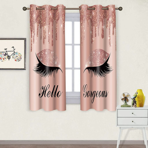 Bsppti Hello Gorgeous Unicorn - Cortinas Oro Rosa Con Estamp