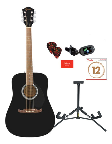 Pack Guitarra Acústica Fender Fa-125 Bk Afinador Pie Púas