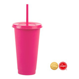 10 Vasos Reusables Con Popote Para Cafe Frio 24 Oz Color Rosa Mexicano