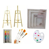 Set De Pintura Arte Acrílico Kit Pintar Atril 175 Bastidor 4