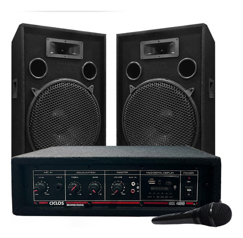 Combo Karaoke Consola Potenciada Bluetooth+ 2 Bafles + 2 Mic