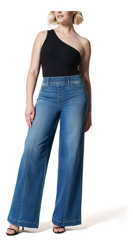 Pantalones Anchos Elásticos De Denim Cintura Alta Para Mujer | MercadoLibre