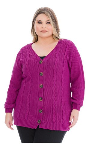 Blusa Casaco De Frio Botão Trançado Tricot Plus Size Inverno