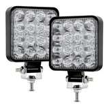 Par Faros 16 Leds Cuadrado Mini Slim 48w 4x4 Spot Niebla