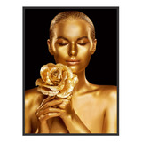 Quadro Decorativo Mulher Dourada Com Flor 90x60 Sala Quarto