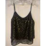 Blusa De Noche Negra Animal Print Dorado