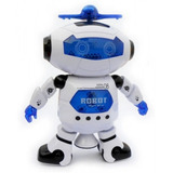 Robot A Pilas Luces Led Gira 360° Sonido Infantil Musical Color Azul Personaje Naugoty