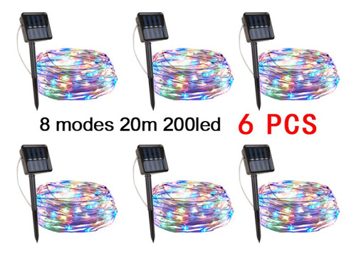 6 Piezas 8 Modos Barra De Luz Solar Navideña Impermeable 20m