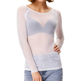 Blusa N Para Mujer, Transparente, Manga Larga, Sin Costuras,