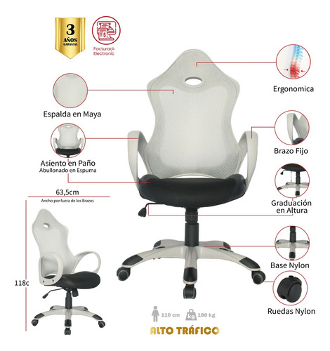 Silla Gamer De Oficina Piojo Gris