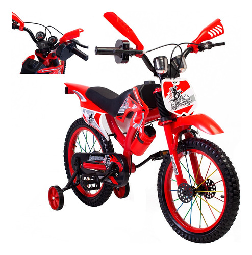 Bicicleta Entrenadora Para Niños Aeiou Moto Cross Rodado 12 