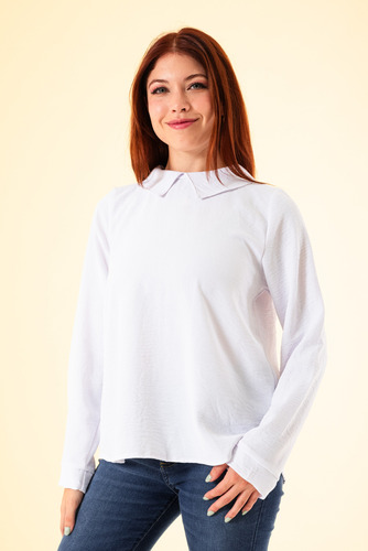 Blusa Crep Elastizado Con Cuello Manga Larga Dolly