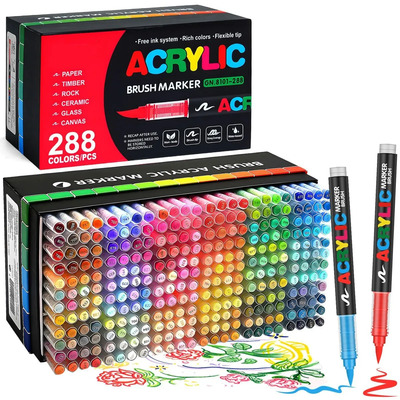 288 Plumones Punta Pincel Brush Pintura Acrílica Pintura Plumones Acrilico Papelería Libros Colorear Cumpleaños | Meses sin interés
