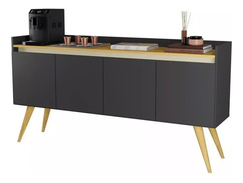 Mesa Aparador Buffet Para Sala Balcão 4 Portas Retro Gold