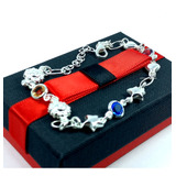 Pulsera Plata De Ley Sol - Estrella - Corazón + 3 Cristales 